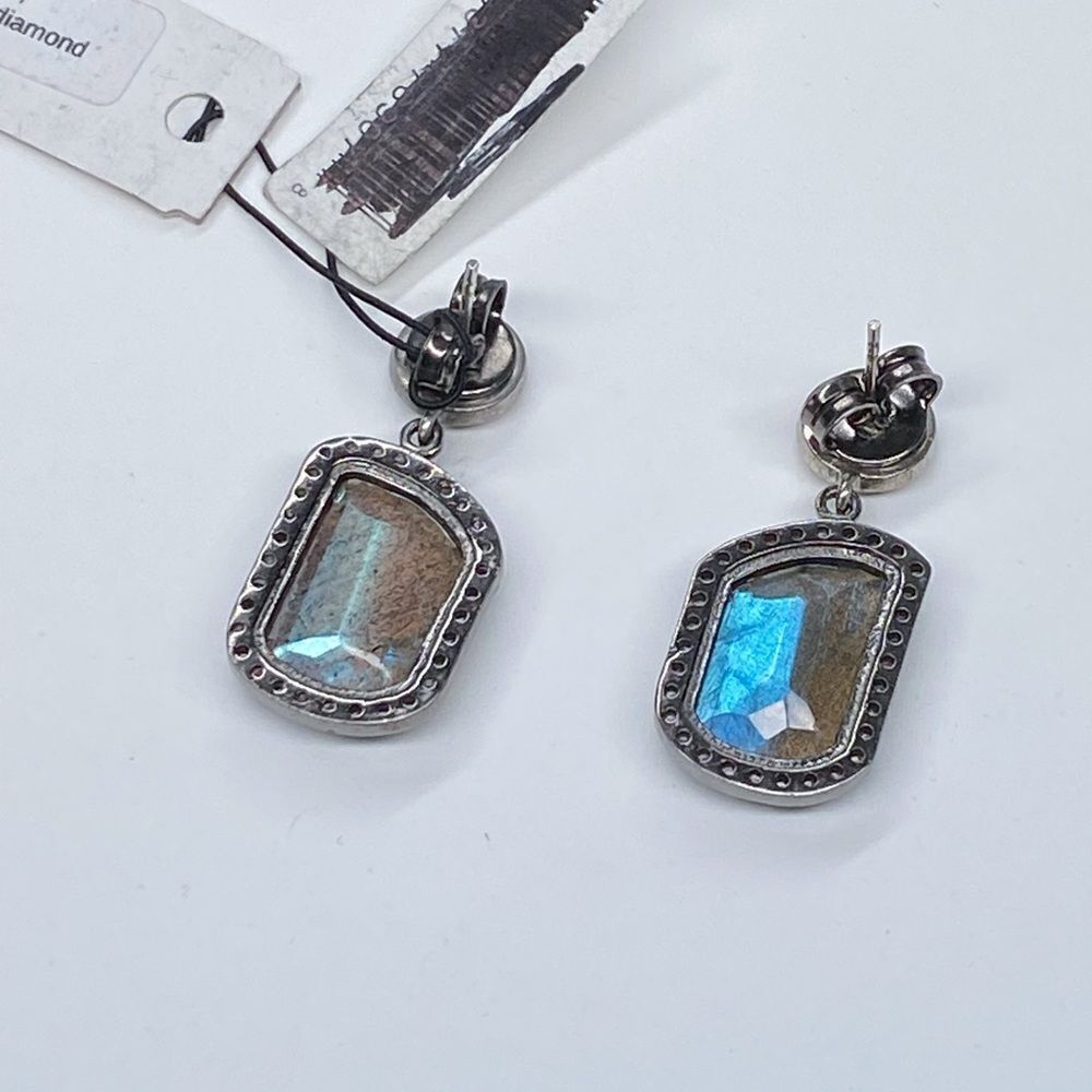 Adornia Fine Black Rhodium Sterling Silver Labradorite Diamond Drop Earrings - Picture 5 of 15